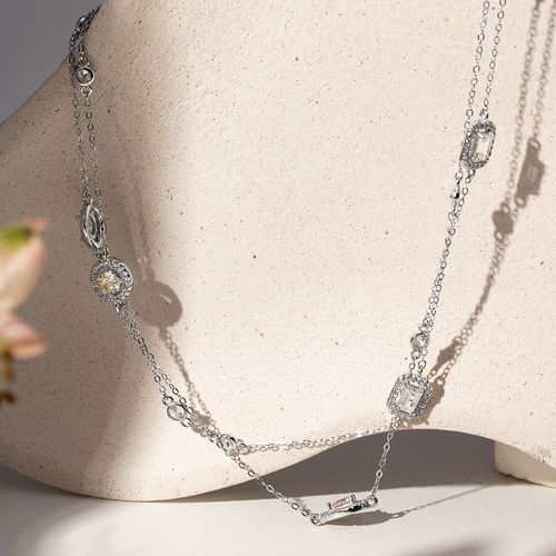 Colar Formas Color com Cristais Crushed Ice Cutting Fancy Yellow, Fancy Pink, Fancy Light Blue e Zircônias Brancas 75cm - Prata 925