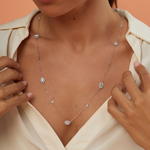 Colar Formas com Zircônias Brancas 75cm - Prata 925
