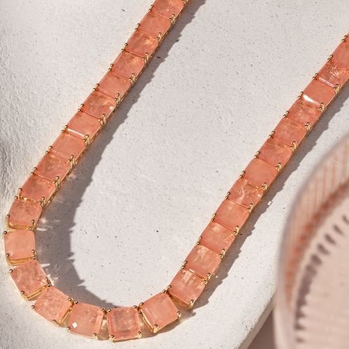 Colar Riviera Inteira Quadrados com Fusion Morganita 43cm - Banho de Ouro 18k