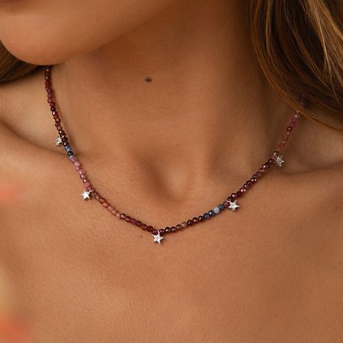 Colar Fio de Safira Color com Estrelinhas de Zircônias Brancas 42cm - Prata 925