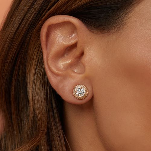 Conjunto Redondo 4mm Brinco e Colar com Zircônias Brancas 52cm - Banho de Ouro 18k