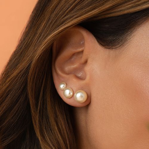 Kit com 3 Pares de Brincos com Pérolas Coreanas de 6mm/8mm/10mm - Banho de Ouro 18k