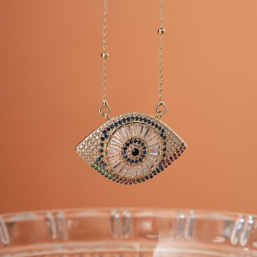 Colar Olho Color com Zircônias Coloridas 50cm - Banho de Ouro 18k