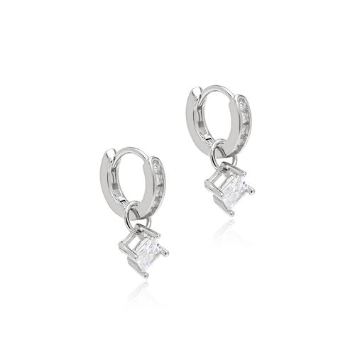 Brinco Ear Bling Quadrado 4x4 com Zircônias Brancas - Prata 925