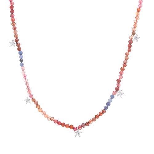 Colar Fio de Safira Color com Estrelinhas de Zircônias Brancas 42cm - Prata 925