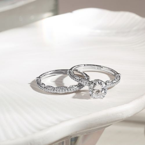 Kit com Solitário Redondo 6mm e Aparador de Zircônias Brancas - Prata 925