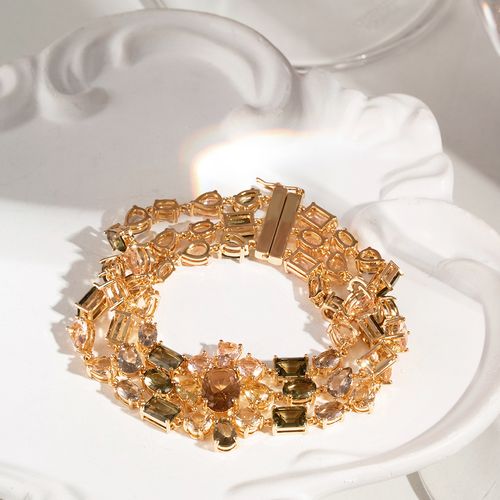 Pulseira Maxi Formas com Mix de Cristais Turmalina, Cristal Citrino, Cristal Rodolita e Cristal Peridoto 18cm - Banho de Ouro 18k