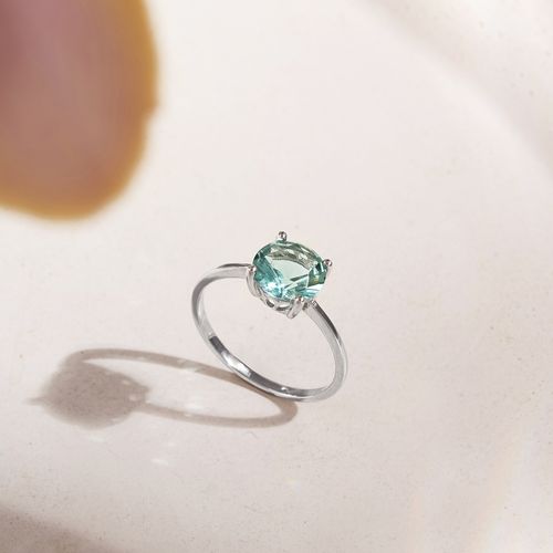 Anel Solitário Redondo 8mm com Cristal Topázio Azul - Prata 925