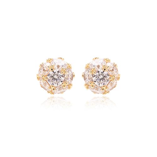 Brinco Mini Esfera com Zircônias Brancas - Banho de Ouro 18k