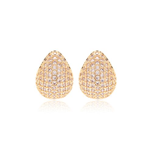 Brinco Gota Cravejada com Zircônias Brancas - Banho de Ouro 18k
