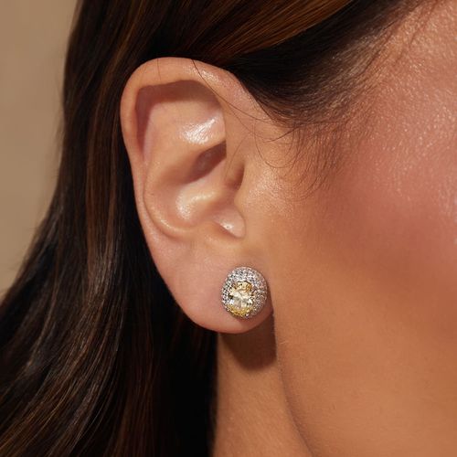 Brinco Ovais com Zircônias Diamond Lemon e Zircônias Brancas - Prata 925