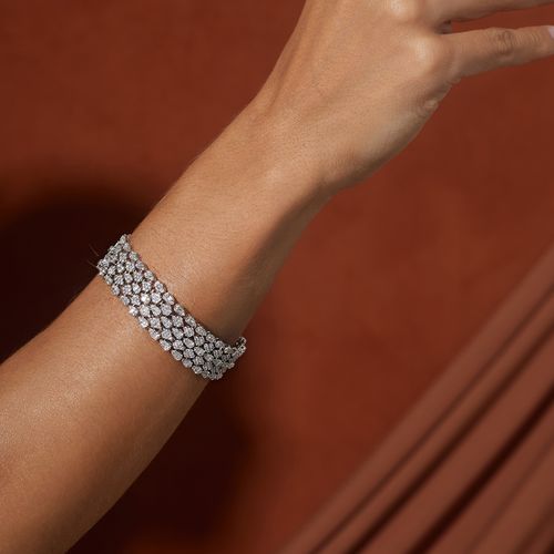 Pulseira Maxi Gotas com Zircônias Brancas 17cm - Banho de Ródio Branco